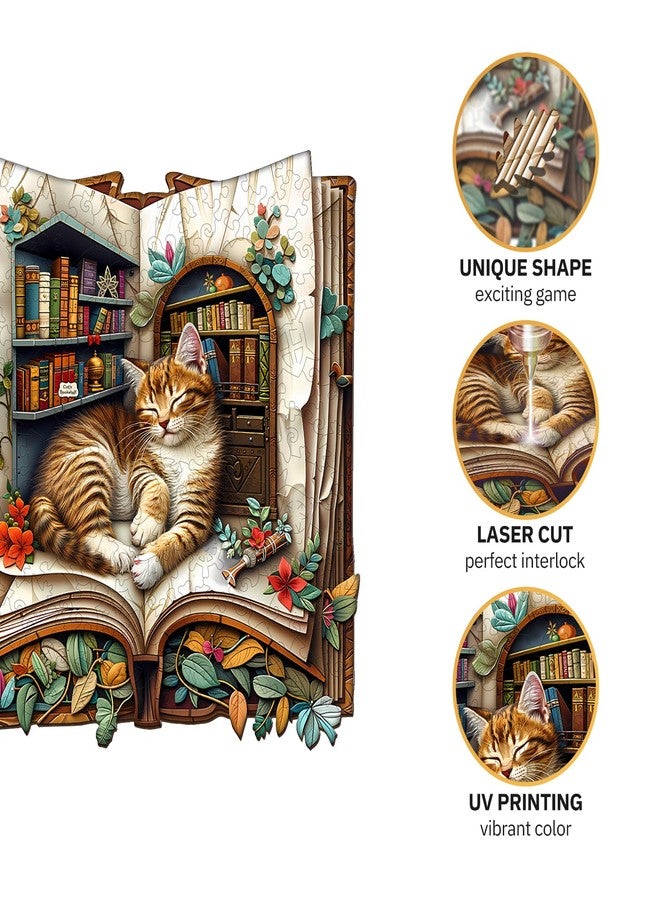 Jigfoxy Wooden Puzzles for Adults, The Cat in The Book Wood Puzzle for Adults, Unique Animal-Shaped Wooden Jigsaw Puzzle, Christmas Thanksgiving Gifts for Family and Friends (S-7.7 * 7.6in-100pcs) - Image 4